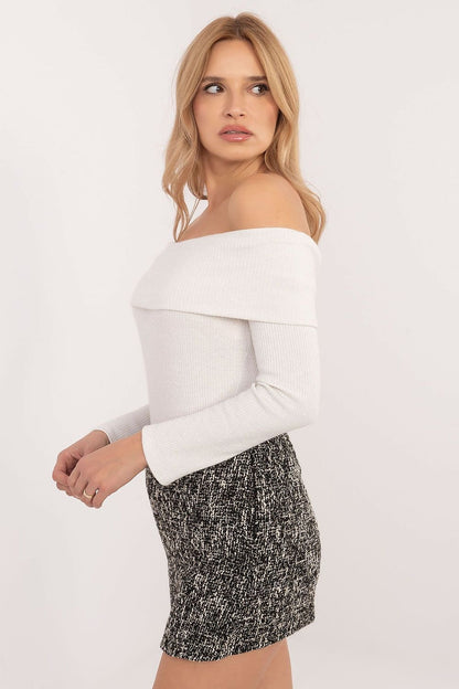 Ribbed Off-the-Shoulder Sweater with Shiny Detailing