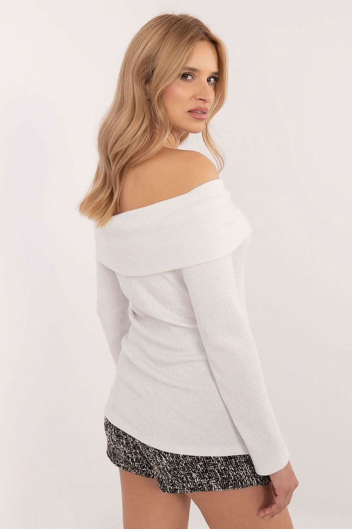 Ribbed Off-the-Shoulder Sweater with Shiny Detailing - Ludowika 