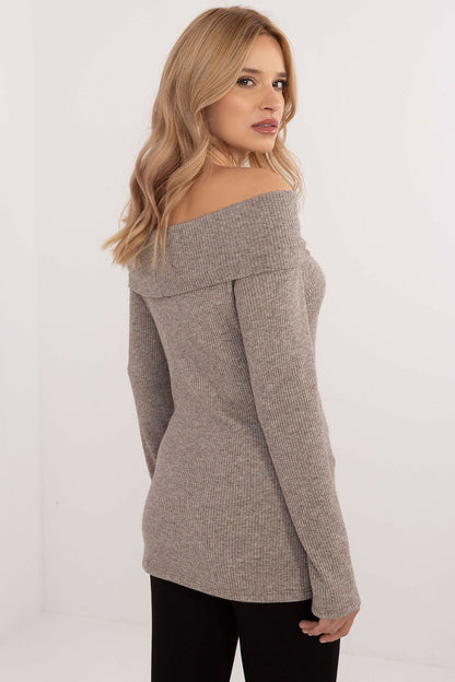 Ribbed Off-the-Shoulder Sweater with Shiny Detailing