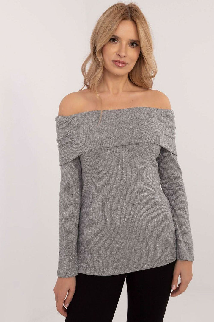 Ribbed Off-the-Shoulder Sweater with Shiny Detailing - Ludowika 