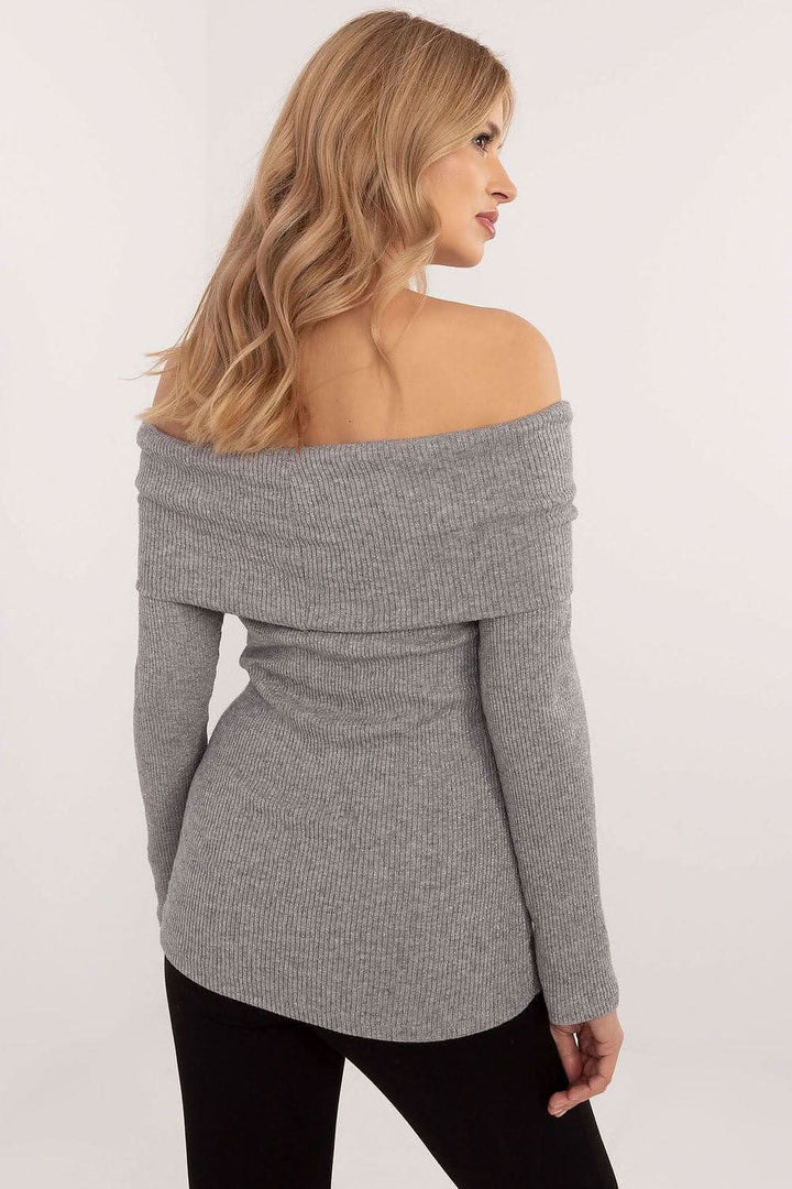 Ribbed Off-the-Shoulder Sweater with Shiny Detailing - Ludowika 
