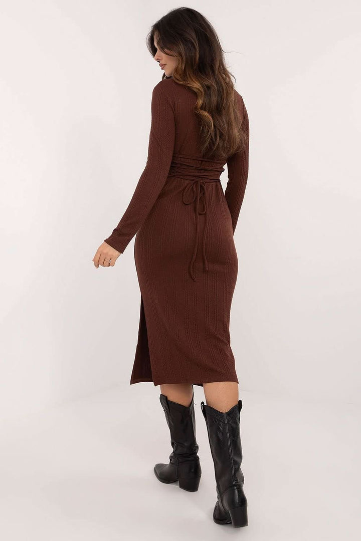 Knitted Ribbed Pencil Dress with Corset Tie - Ludowika 