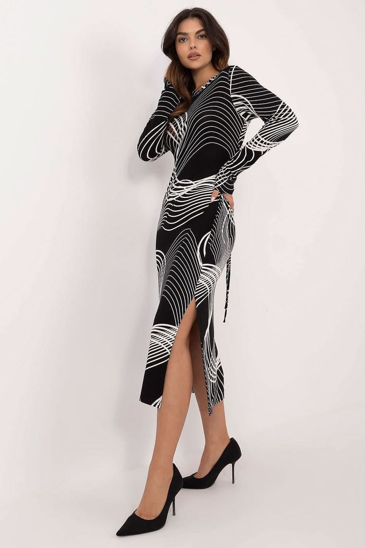 Pencil Cut Dress with Bold Animal Print and Corset Lacing - Ludowika 