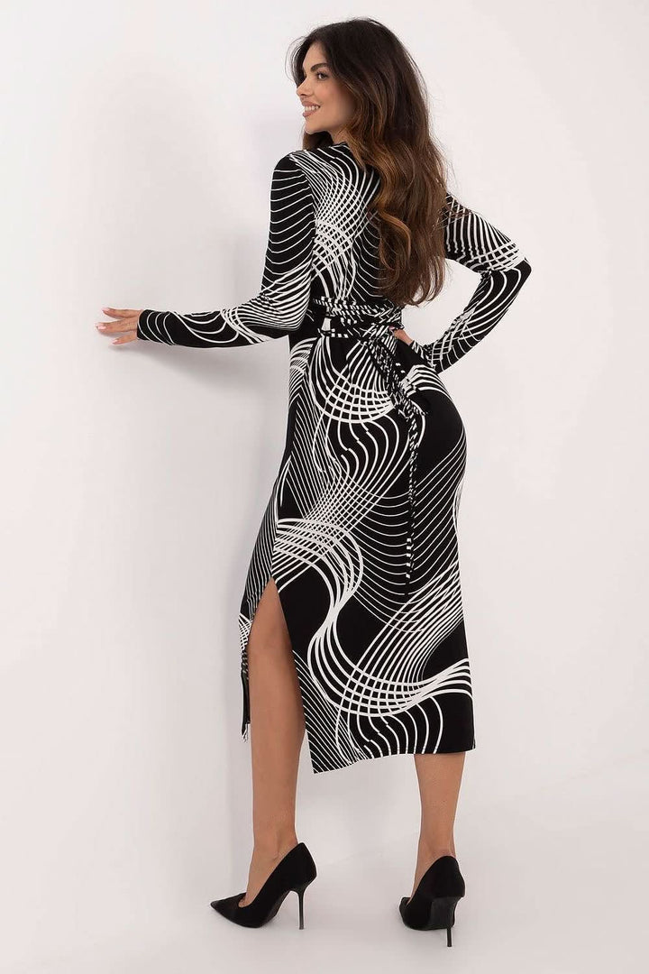 Pencil Cut Dress with Bold Animal Print and Corset Lacing - Ludowika 