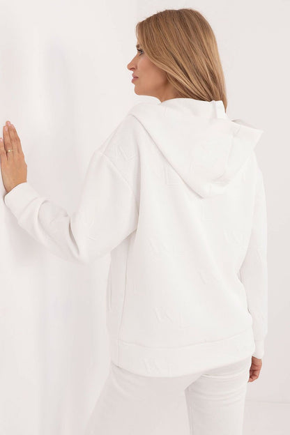 White Cotton-Blend Hoodie with Zipper Closure and Slip Pockets