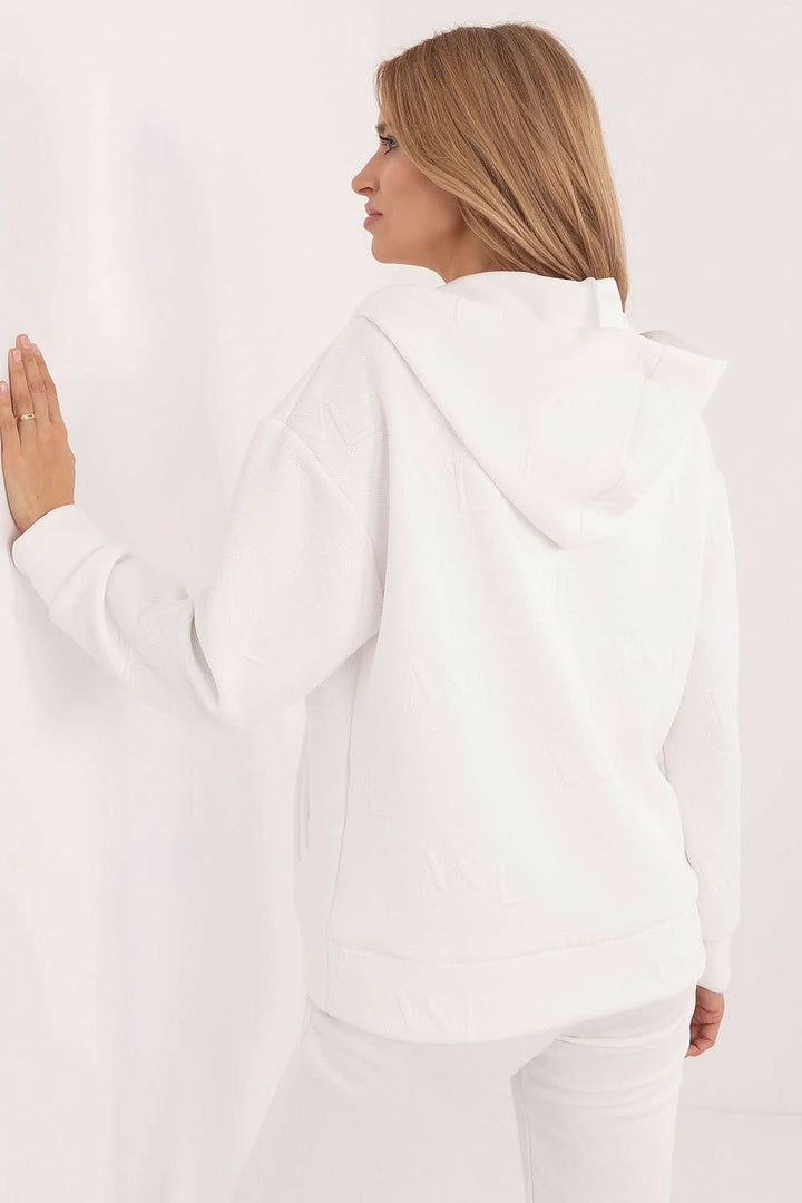 White Cotton-Blend Hoodie with Zipper Closure and Slip Pockets - Ludowika 