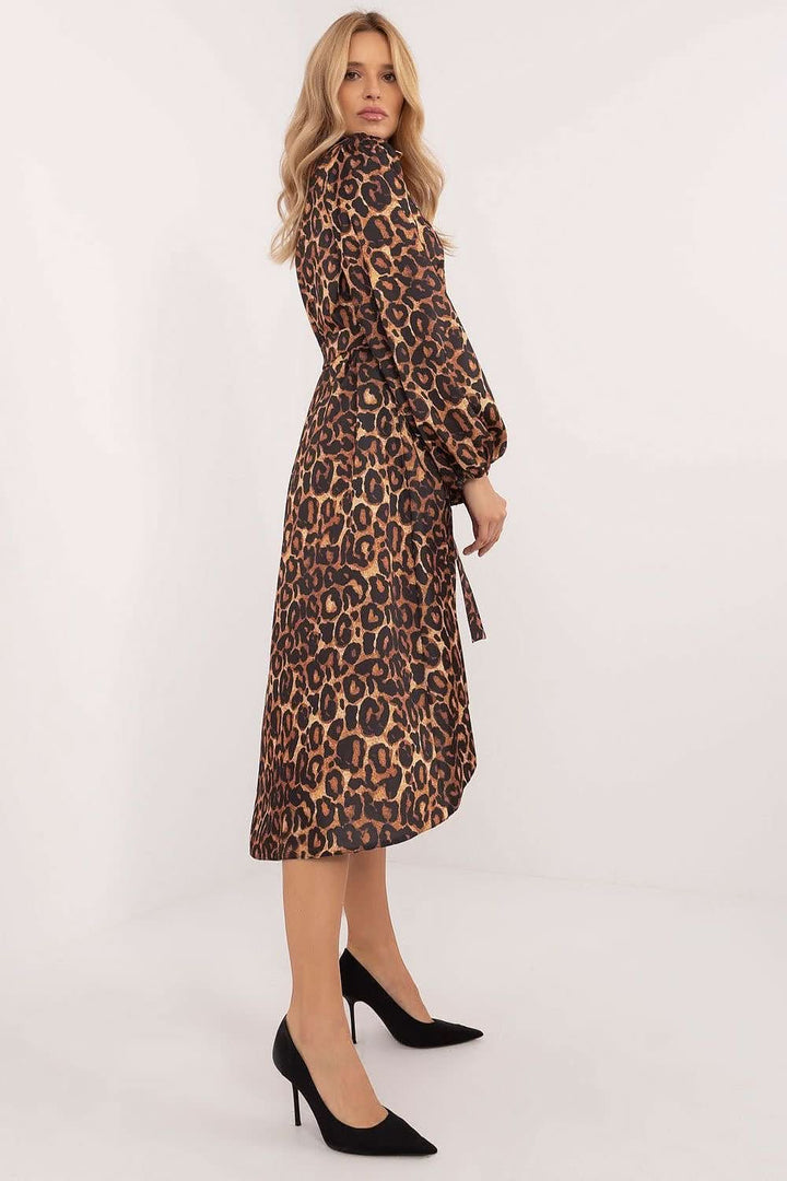 Elegant Asymmetrical Shirt Dress with Tie Belt and Puff Sleeves - Ludowika 