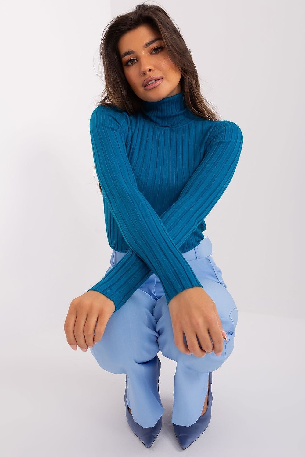 Soft Viscose Turtleneck Sweater with Ribbed Fabric