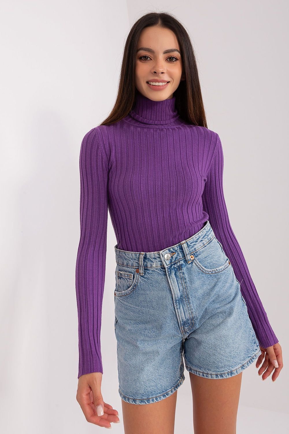 Soft Viscose Turtleneck Sweater with Ribbed Fabric