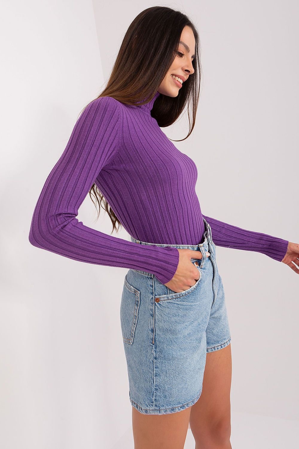 Soft Viscose Turtleneck Sweater with Ribbed Fabric