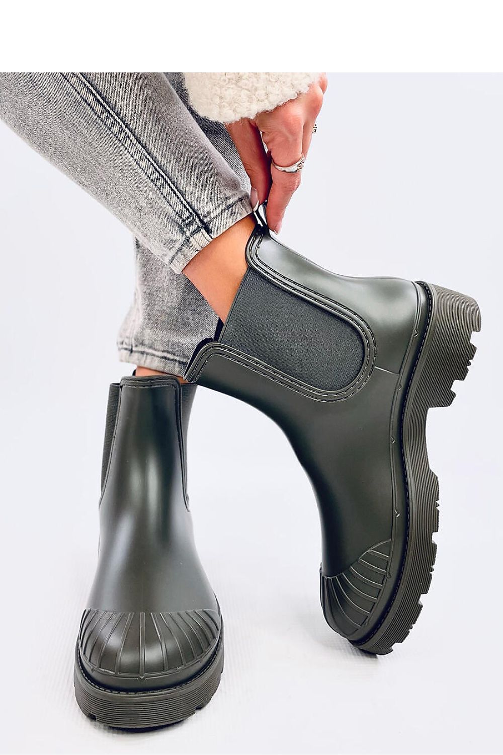 Women's Rubber Wellington Boots with Thick Sole and Elastic Inserts