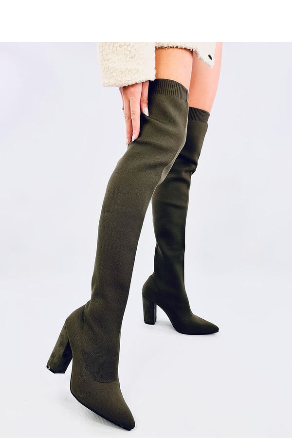 Women's Sock Bowler Boots on Suede Post with Almond-Toe and High Heel