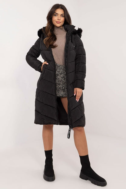 Long Knee-Length Down Jacket with Detachable Hood and Fur