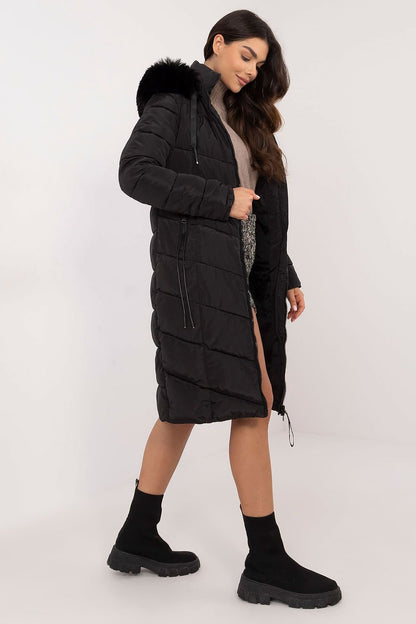 Long Knee-Length Down Jacket with Detachable Hood and Fur