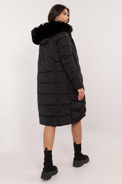 Long Knee-Length Down Jacket with Detachable Hood and Fur