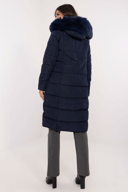 Long Knee-Length Down Jacket with Detachable Hood and Fur