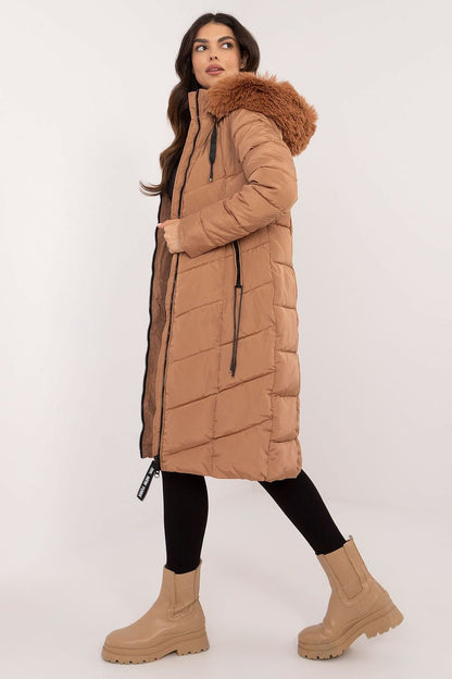 Long Knee-Length Down Jacket with Detachable Hood and Fur