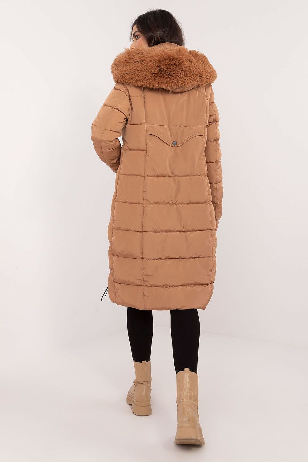 Long Knee-Length Down Jacket with Detachable Hood and Fur