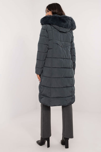 Long Knee-Length Down Jacket with Detachable Hood and Fur