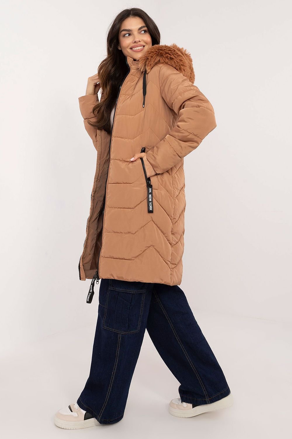 Women's Quilted Down Jacket with Detachable Hood and Fur