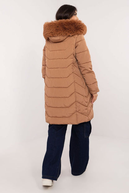 Women's Quilted Down Jacket with Detachable Hood and Fur