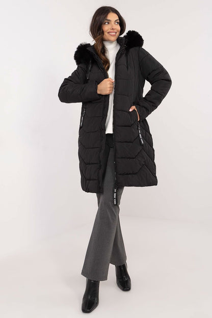 Women's Quilted Down Jacket with Detachable Hood and Fur