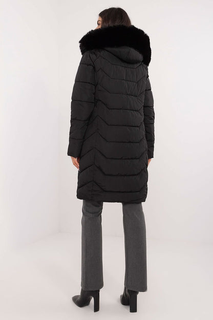 Women's Quilted Down Jacket with Detachable Hood and Fur