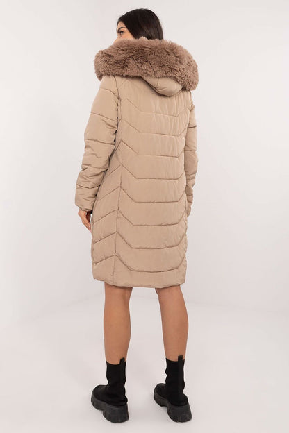 Women's Quilted Down Jacket with Detachable Hood and Fur