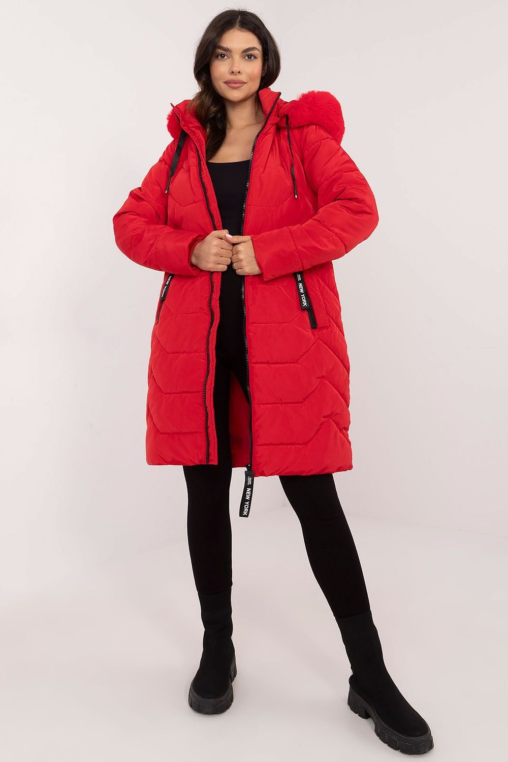 Women's Quilted Down Jacket with Detachable Hood and Fur