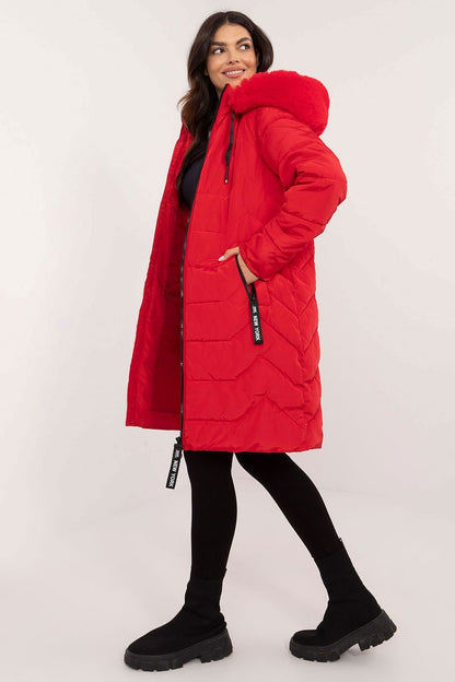 Women's Quilted Down Jacket with Detachable Hood and Fur