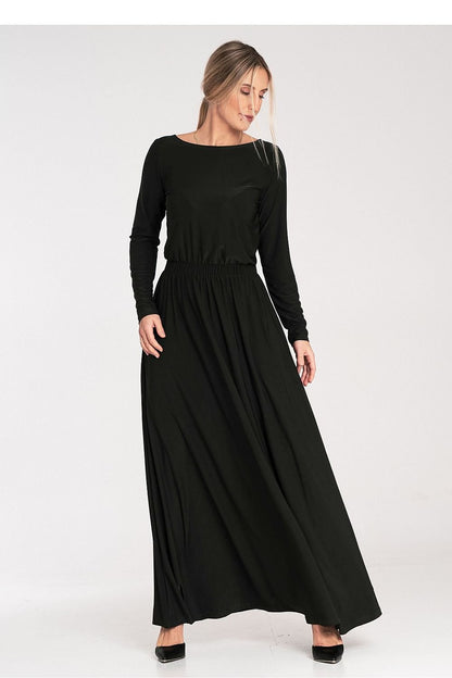 Robe longue simple à manches longues et taille élastique