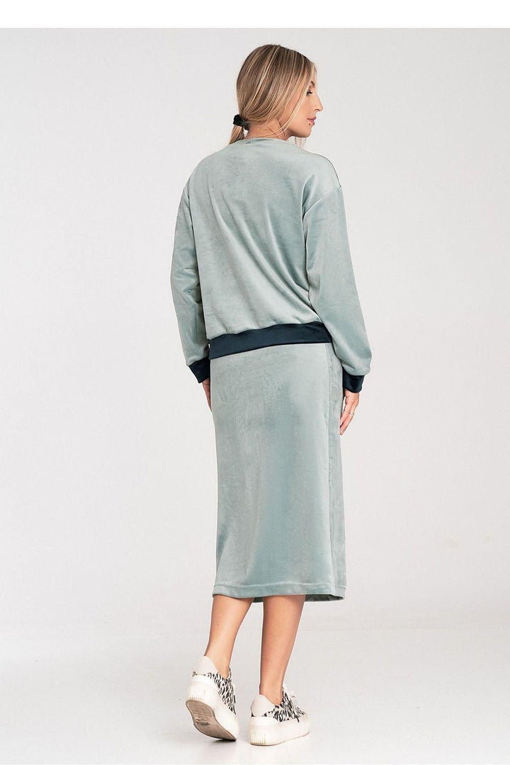 Two-Color Velour Blouse & Pencil Skirt Set - Ludowika 