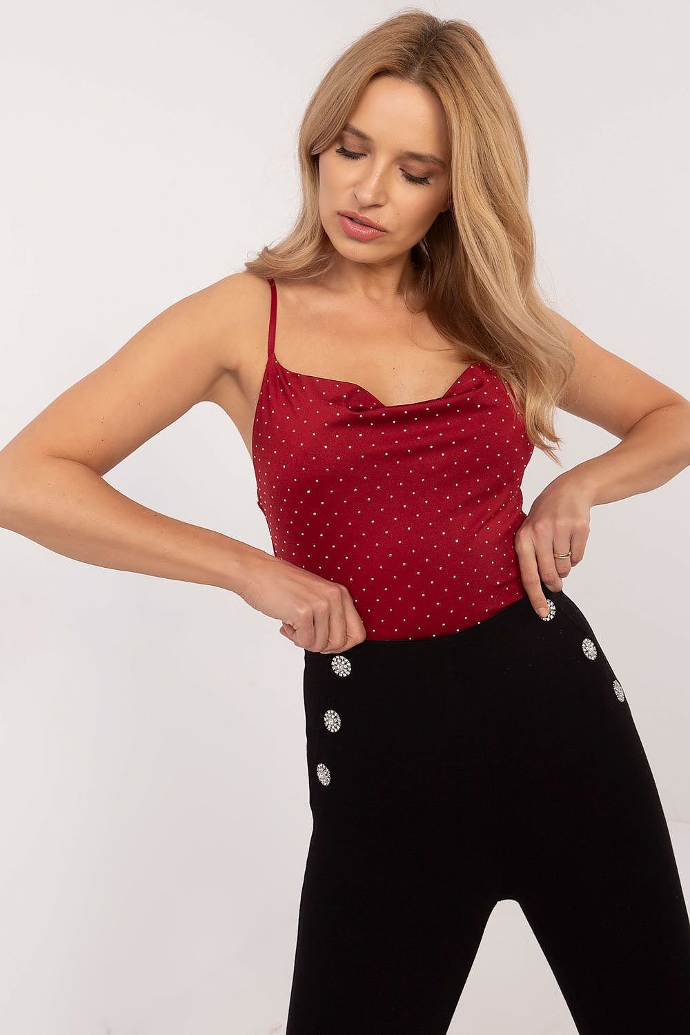 Rhinestone-Embellished Adjustable Strap Top