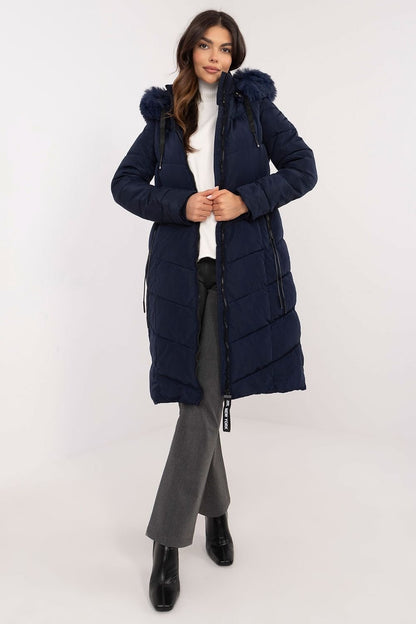 Long Knee-Length Down Jacket with Detachable Hood and Fur