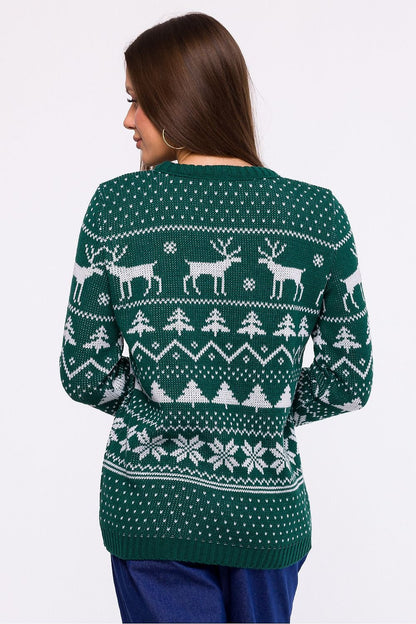 Holiday Sweater with Classic Neckline and Elegant Cuffed Sleeves