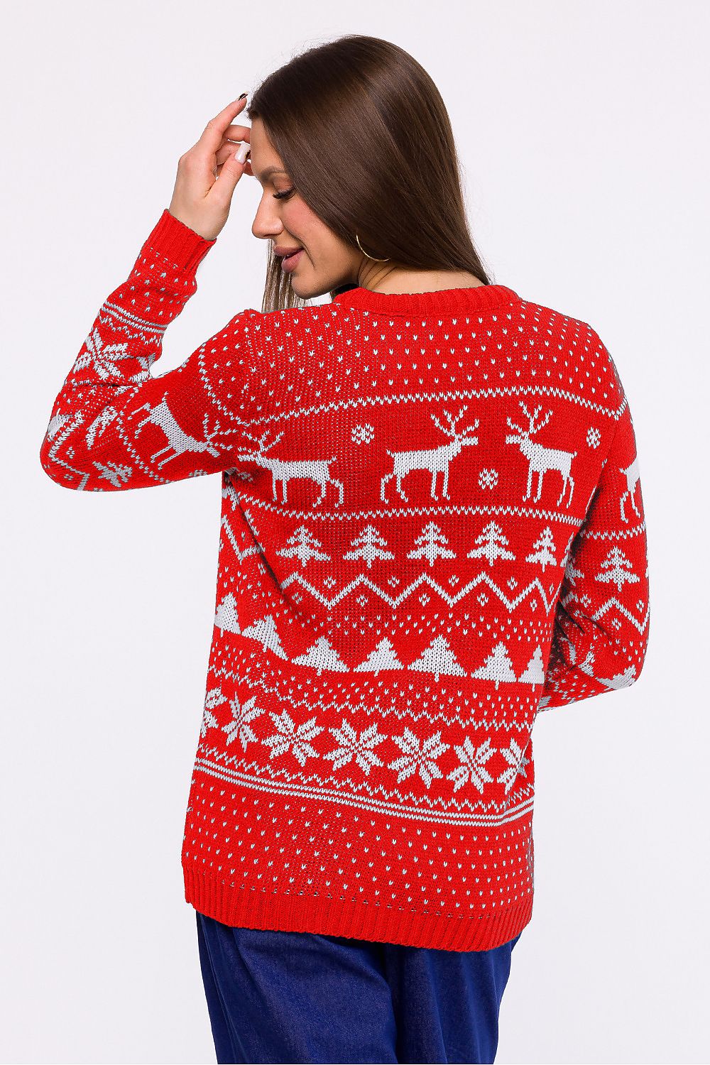 Holiday Sweater with Classic Neckline and Elegant Cuffed Sleeves