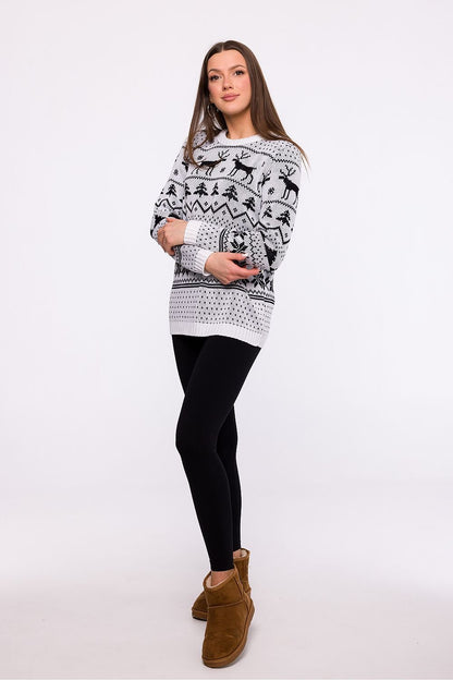 Holiday Sweater with Classic Neckline and Elegant Cuffed Sleeves