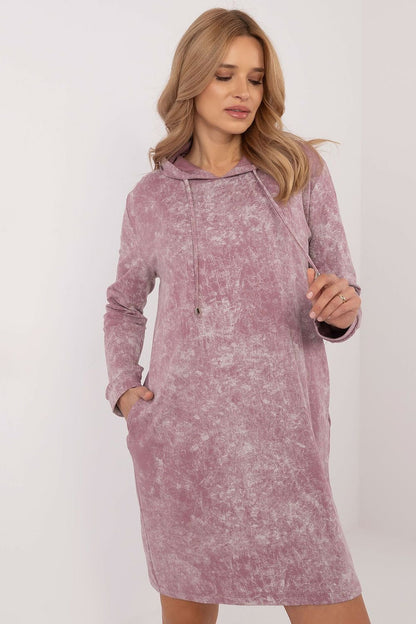 Stylish Sweatshirt Dress with Marble Print and Adjustable Hood