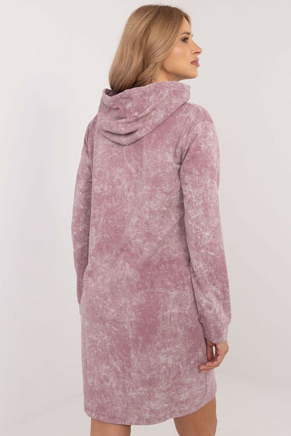 Stylish Sweatshirt Dress with Marble Print and Adjustable Hood