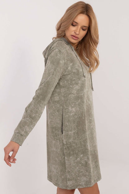 Stylish Sweatshirt Dress with Marble Print and Adjustable Hood