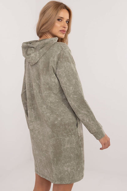 Stylish Sweatshirt Dress with Marble Print and Adjustable Hood