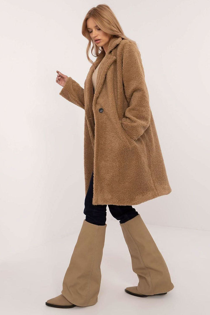 Elegant Knee-Length Winter Coat with Button Closure and Slip Pockets - Ludowika 