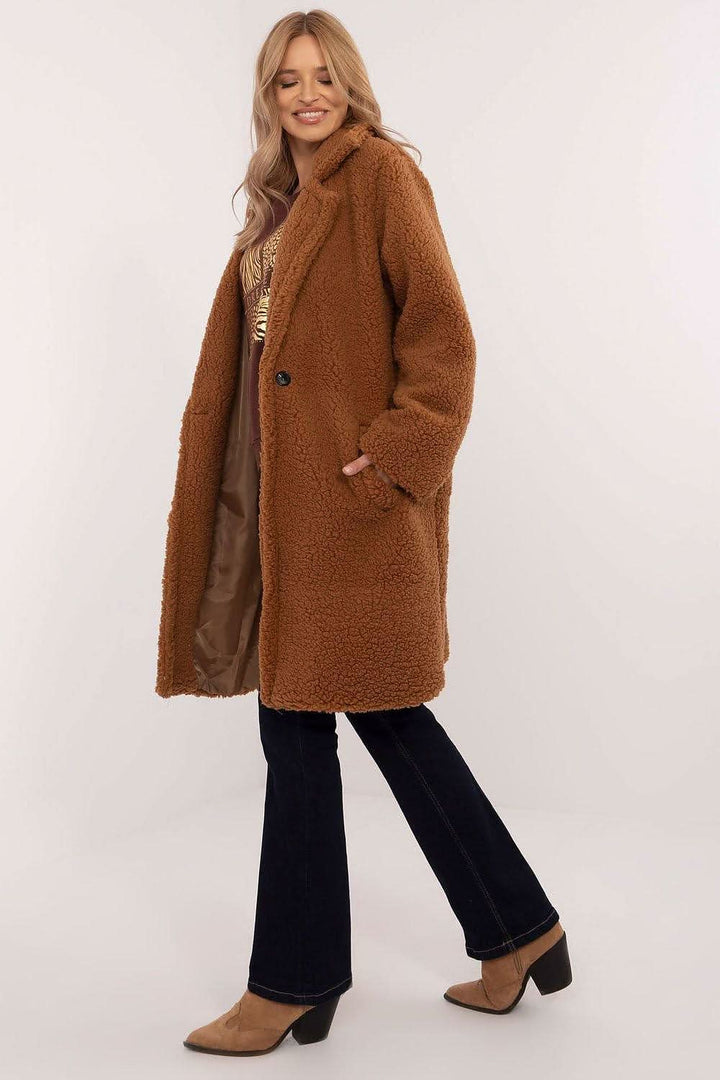 Elegant Knee-Length Winter Coat with Button Closure and Slip Pockets - Ludowika 