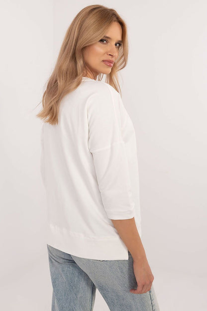 Universal Cotton Blouse with 3/4 Sleeves and Round Neckline