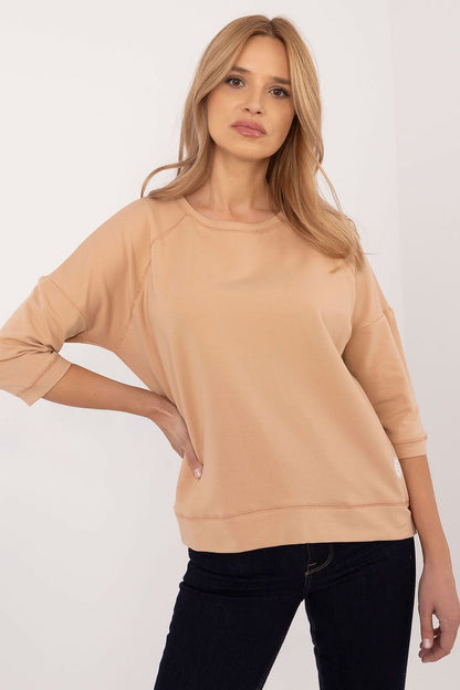 Universal Cotton Blouse with 3/4 Sleeves and Round Neckline