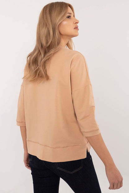 Universal Cotton Blouse with 3/4 Sleeves and Round Neckline