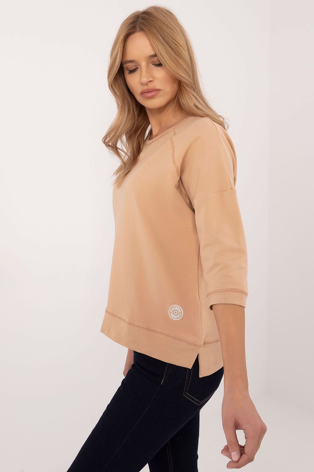 Universal Cotton Blouse with 3/4 Sleeves and Round Neckline