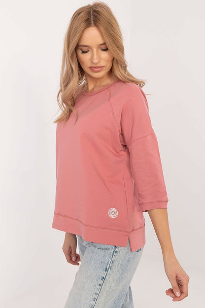 Universal Cotton Blouse with 3/4 Sleeves and Round Neckline