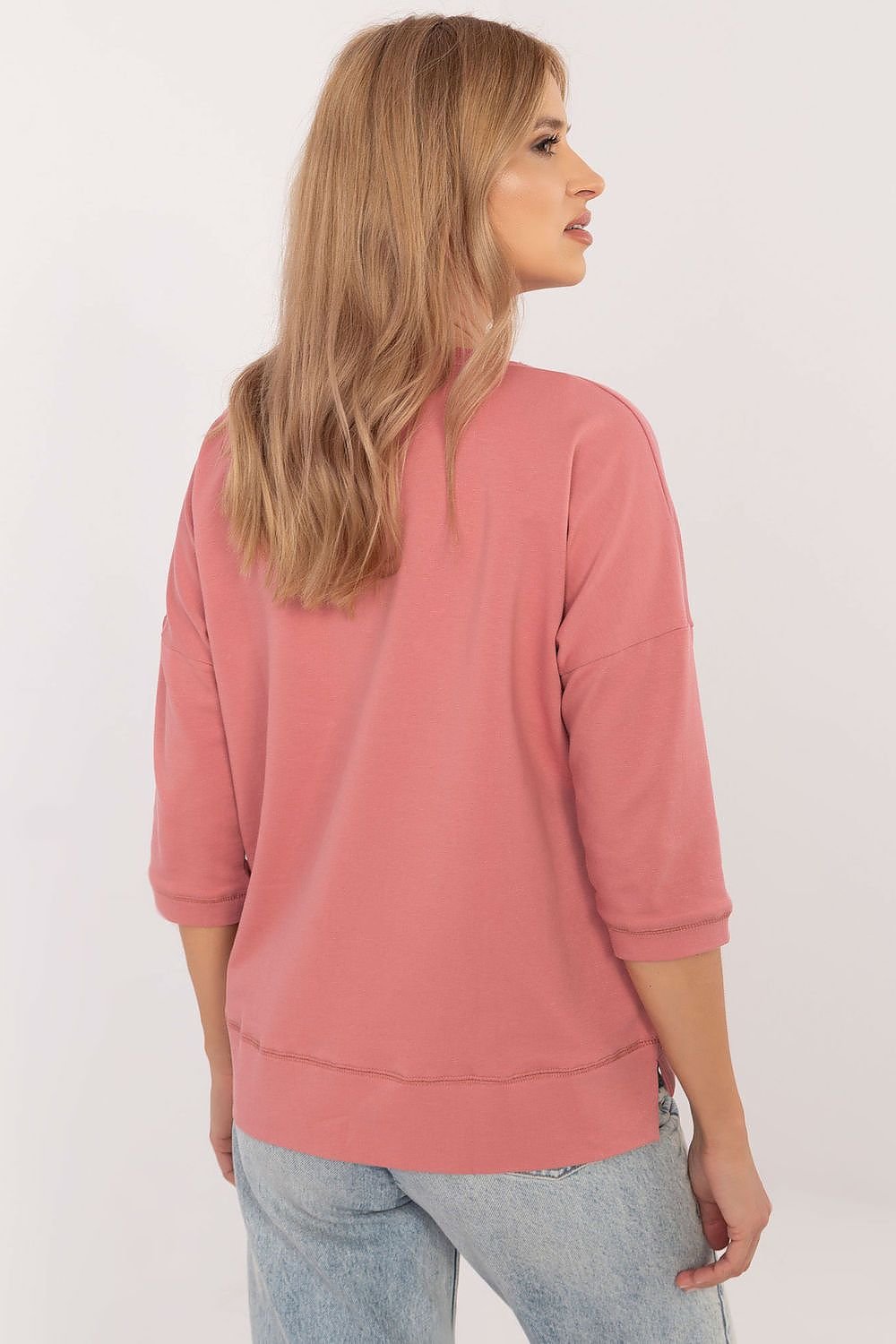 Universal Cotton Blouse with 3/4 Sleeves and Round Neckline