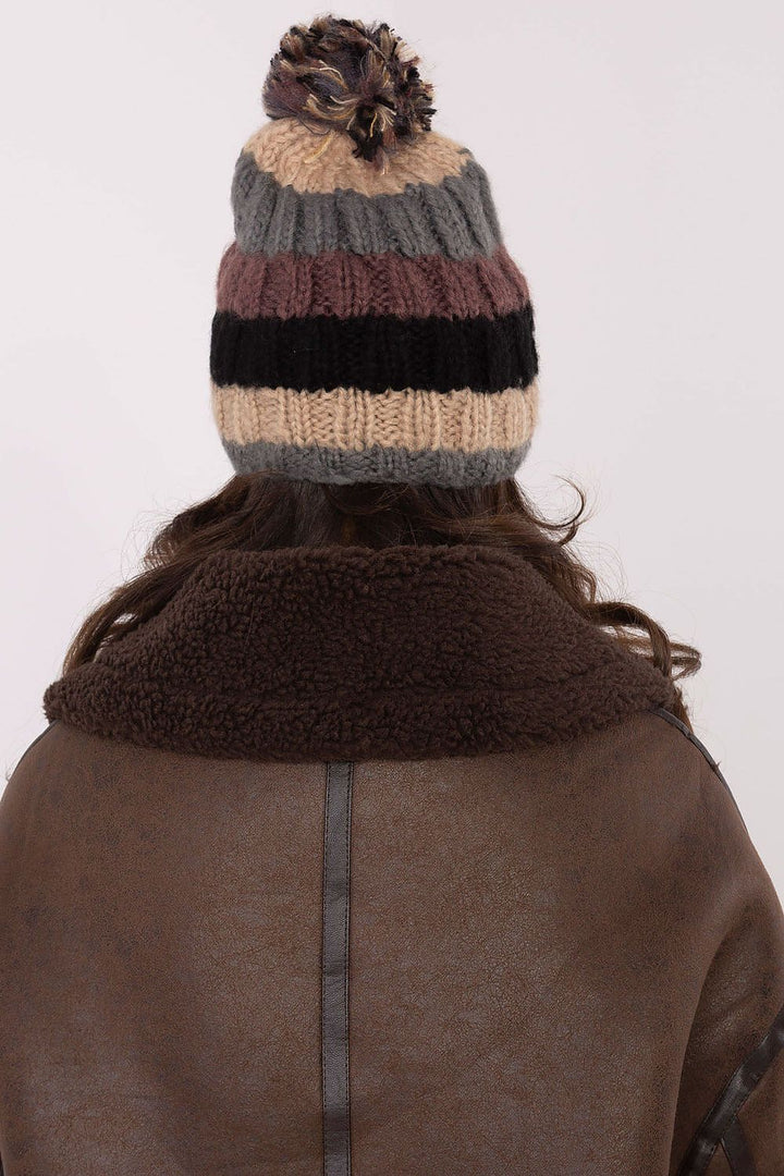 Colorful Striped Winter Beanie with Fluffy Pom-Pom - Ludowika 